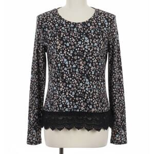 Bongo Top Womens Size M Black Blue Floral Coquette Fairy Garden Lace Hem Y2K